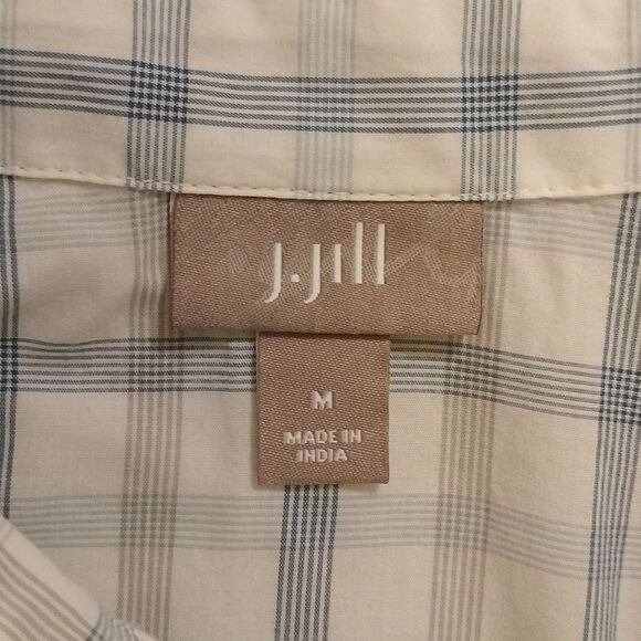 J. Jill Size M Gray Blue White Plaid Button Down Tunic Blouse - Picture 7 of 10